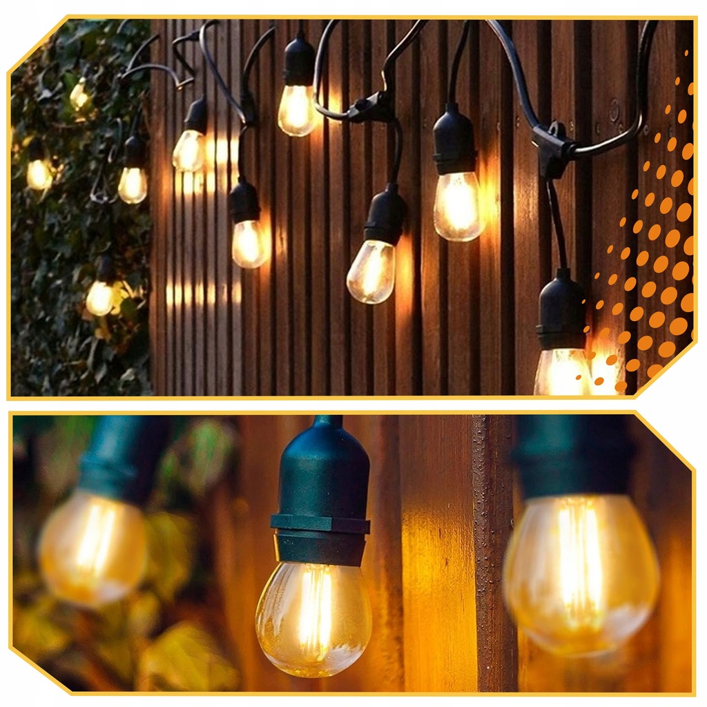 GIRLANDA ŚWIETLNA OGRODOWA 20m Żarówki 20 LED Zewnętrzna Lampki Ogrodowe Marka Lewer